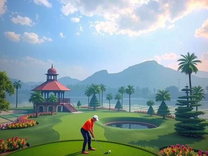 Peacock Plume Golf gameplay showing Indian-inspired golf course